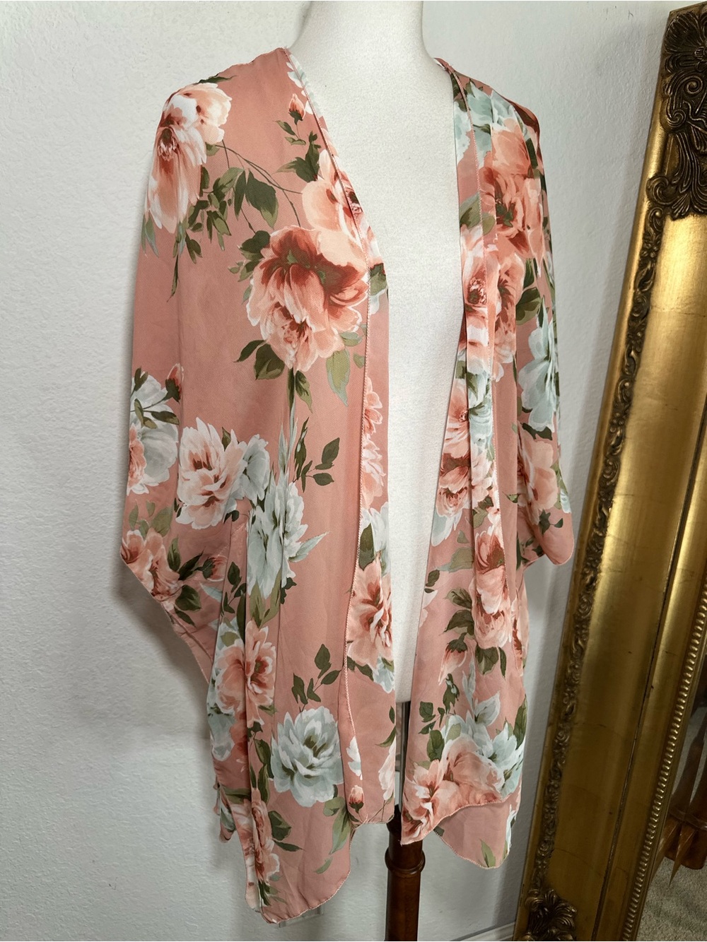 Emory Park Lightweight Pink Floral Print Open Front 3/4 Sleeve Cardigan One Size